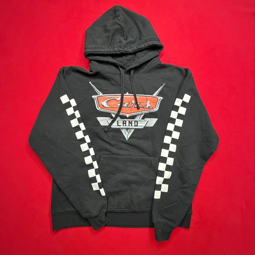 Disney Parks Cars Land Black Hoodie Checkered‎ Sleeve Pullover Small